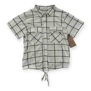 Eden & Olivia Top Womens Small Short Sleeve Collar Button Up With Tie NEW